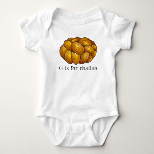 Body Para Bebê C é para Challah Bread Jewish Hanukkah (Frente)