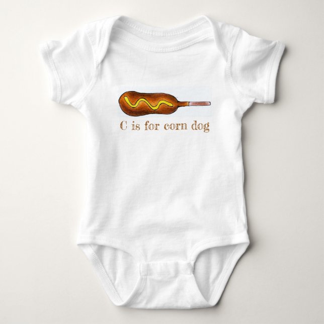 Body Para Bebê C é para Corn Dog Hot Corndog Mostarda Comida (Frente)