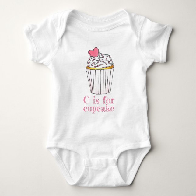 Body Para Bebê C é para Cupcake Pink Heart Cup Cake Sprinkles (Frente)