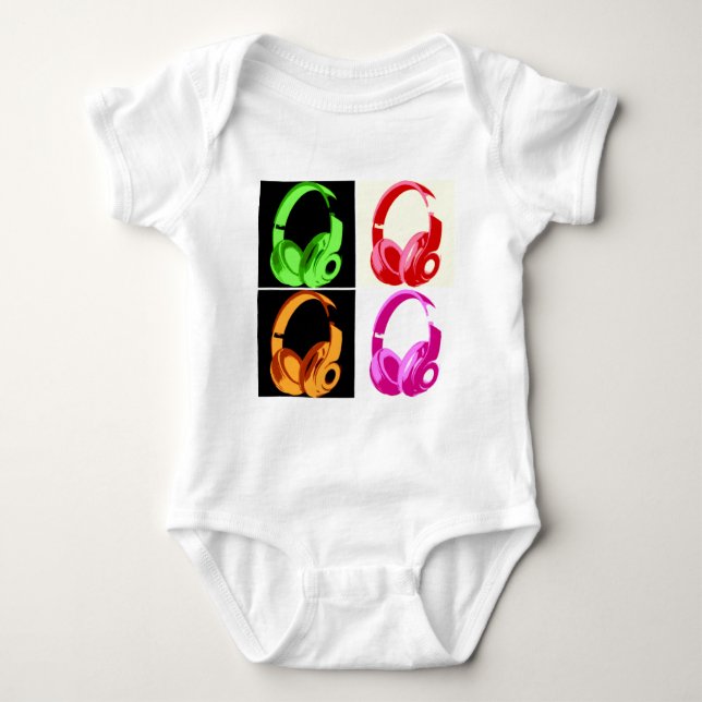 Body Para Bebê Cabeça de Pop de Arte com Fone de Ouvido de Quatro (Frente)
