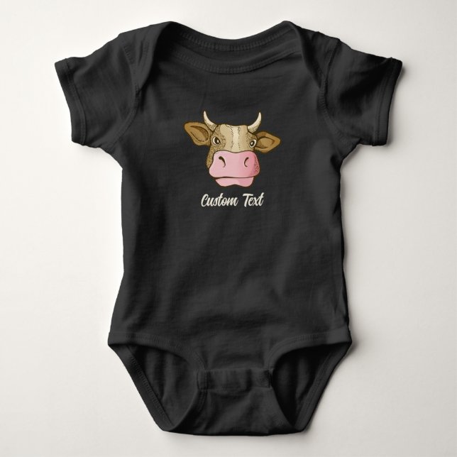 Body Para Bebê Cabeça de Vaca T-Shirt Bebê Roupa (Frente)