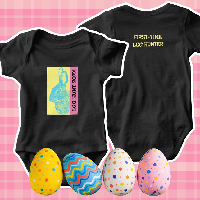 Body Para Bebê Caça Colorida de Ovos Iniciais (Baby's First Easter Egg Hunt Bodysuit Custom Text Synthwave style)