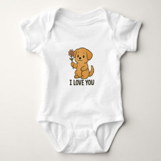 Body Para Bebê Cachorrinho Fofo Segurando Flor – EU TE AMO