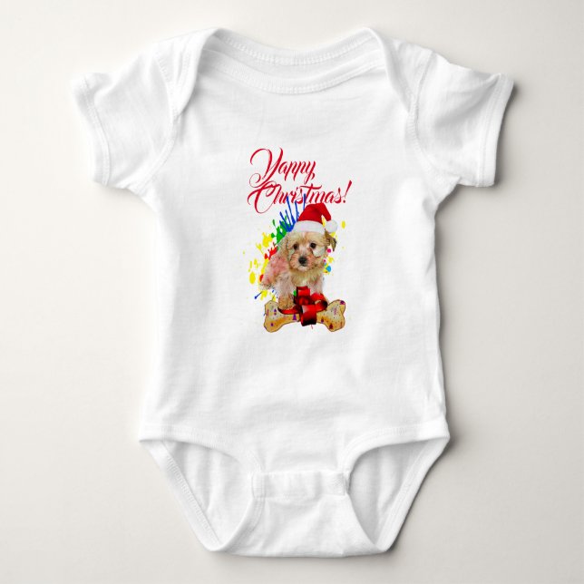 Body Para Bebê Cachorrinho Morkie Fofo Personalizável Natal Latin (Frente)