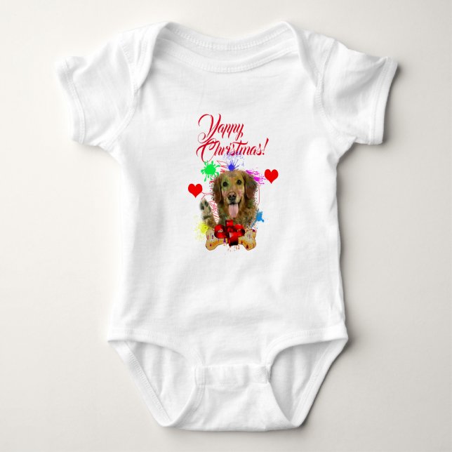 Body Para Bebê Cachorrinho Personalizável Fofinho de Natal Retrie (Frente)