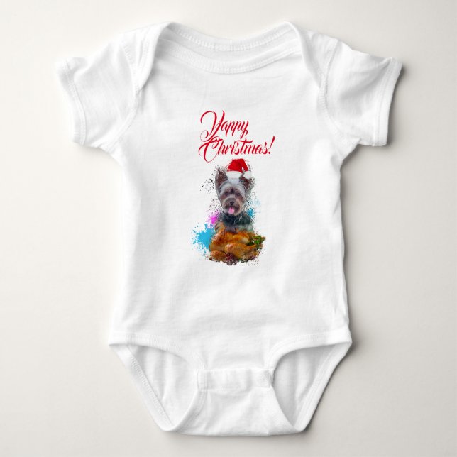 Body Para Bebê Cachorrinho Yorkie Bonito Personalizável Natal Lat (Frente)