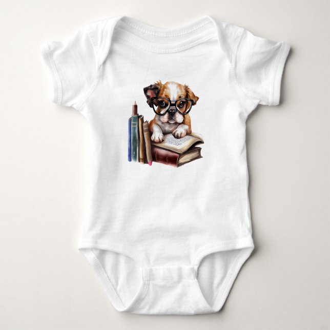 Body Para Bebê Cachorro Bonito com Livros (Frente)