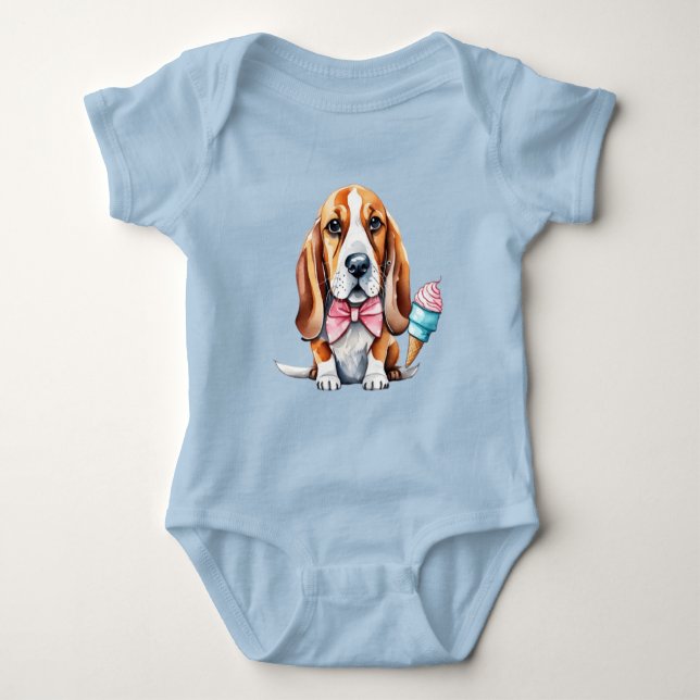 Body Para Bebê Cachorro bonito comendo sorvete (Frente)