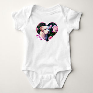 Body Para Bebê Cachorro Branco E Coleção De Rosa