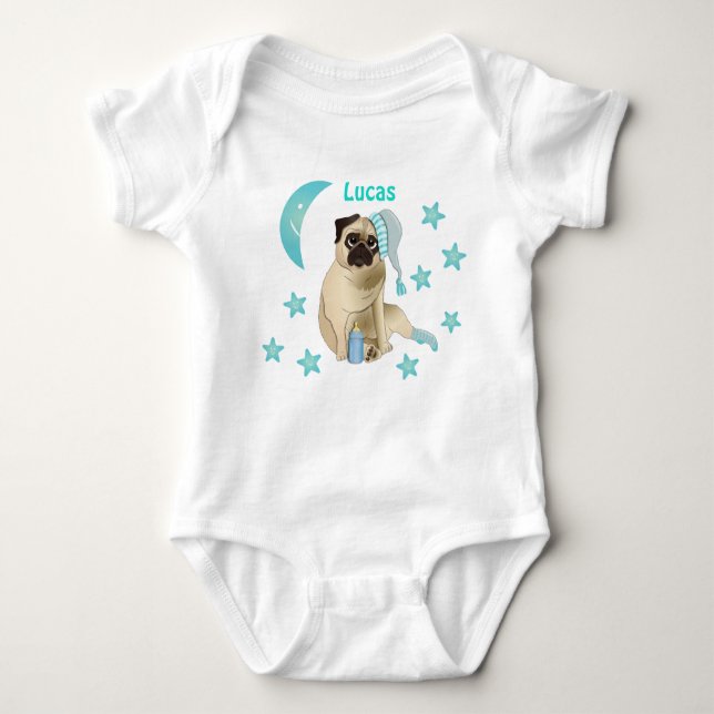 Body Para Bebê Cachorro Cachorro Aquarela Estrelas Azuis Moles (Frente)