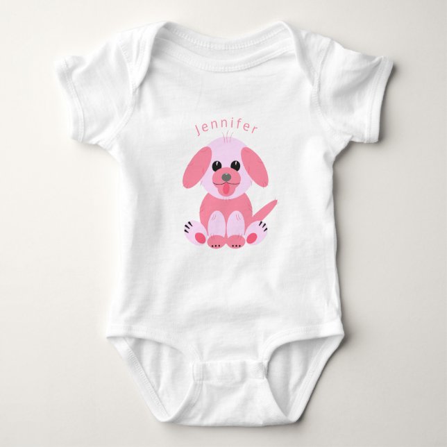 Body Para Bebê Cachorro Cachorro Cachorro Rosa Personalizado Meni (Frente)