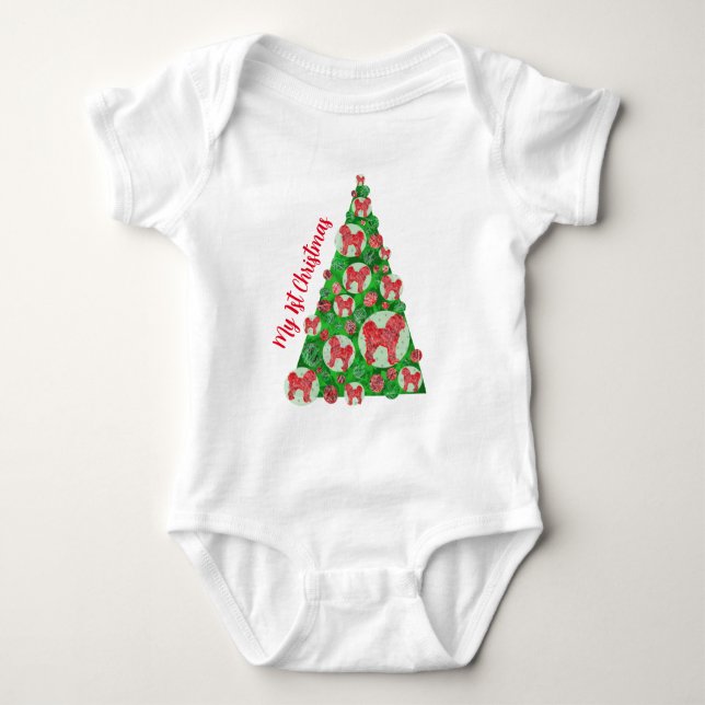 Body Para Bebê Cachorro Cavapoo Silhout Árvore de Natal Vermelho (Frente)