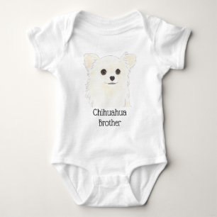 Body Para Bebê Cachorro Chihuahua de Cabelo Comprido Branco Perso