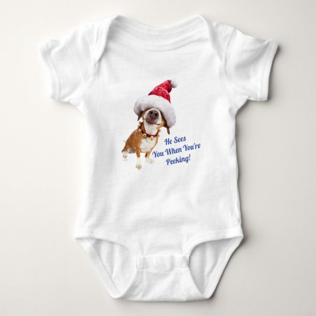 Body Para Bebê Cachorro Com Grande Chapéu De Papai Noel (Frente)