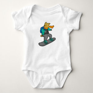 Body Para Bebê Cachorro como Snowboarder com Snowboard e Mochila