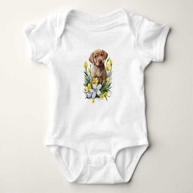 Body Para Bebê Cachorro de Cachorro com Flores (Frente)