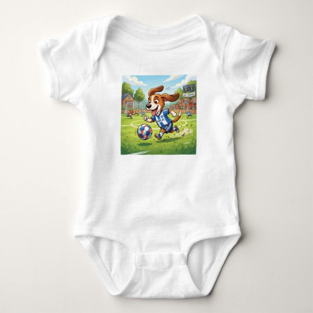 Body Para Bebê Cachorro de Desenho Animado Jogando Futebol (Frente)