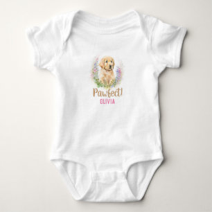 Body Para Bebê Cachorro de Retriever Personalizado em Flores Boni