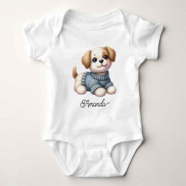Body Para Bebê Cachorro de Tricô Fofo (Frente)
