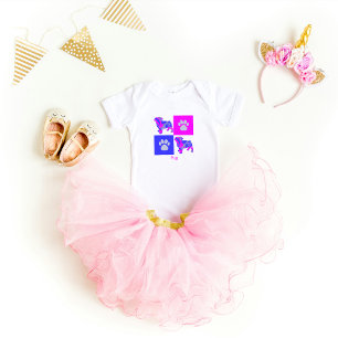 Body Para Bebê Cachorro e pata cor-de-rosa e azul