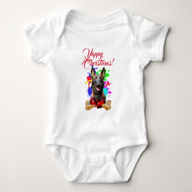 Body Para Bebê Cachorro Malinois Cute Personalizável - Natal Iapo (Frente)