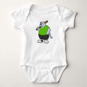 Body Para Bebê Cachorro no Baseball com bastão de beisebol