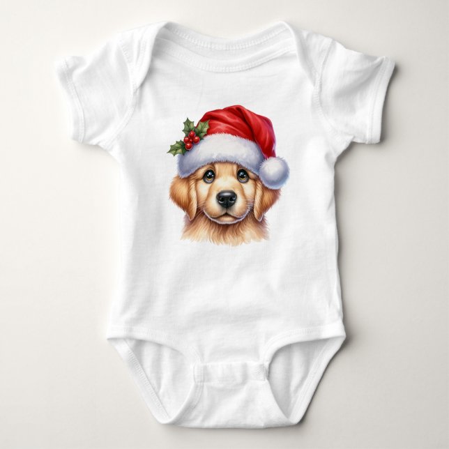 Body Para Bebê Cachorro para Retriever ouro com Estilo Papai Noel (Frente)