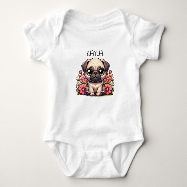Body Para Bebê Cachorro Pug Fofinho Personalizado (Frente)