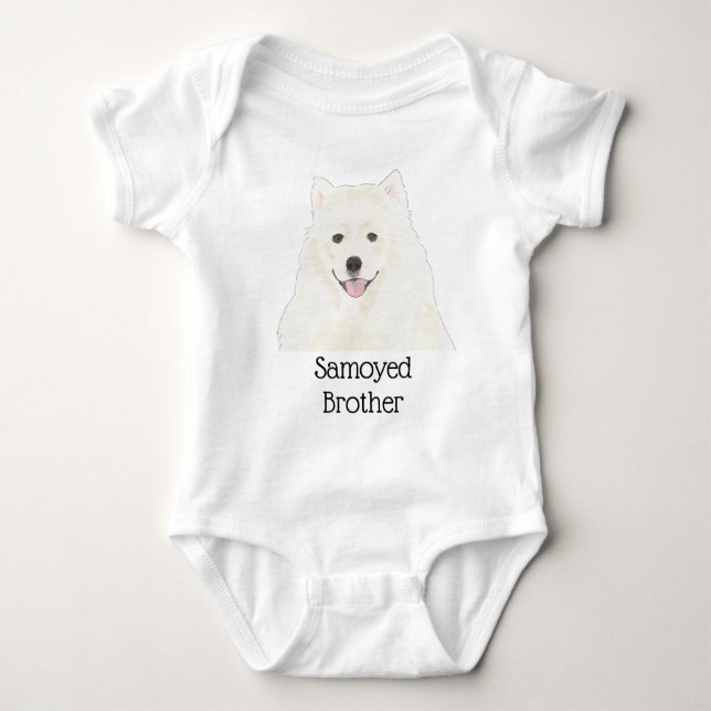 Body Para Bebê Cachorro Samoyed Esquimó Americano Personalizável (Frente)