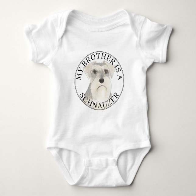 Body Para Bebê Cachorro Schnauzer Prateado Cinza Branco (Frente)