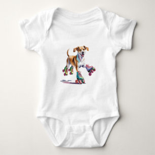 Body Para Bebê Cachorro Sobre Cilindro Skate Aquarela