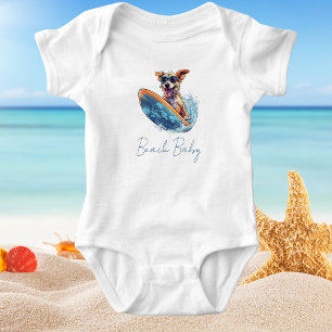 Body Para Bebê Cachorro Surfista Fofo Menino Bebê Engraçado