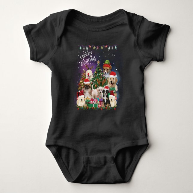 Body Para Bebê cachorros Feliz natal Luz (Frente)