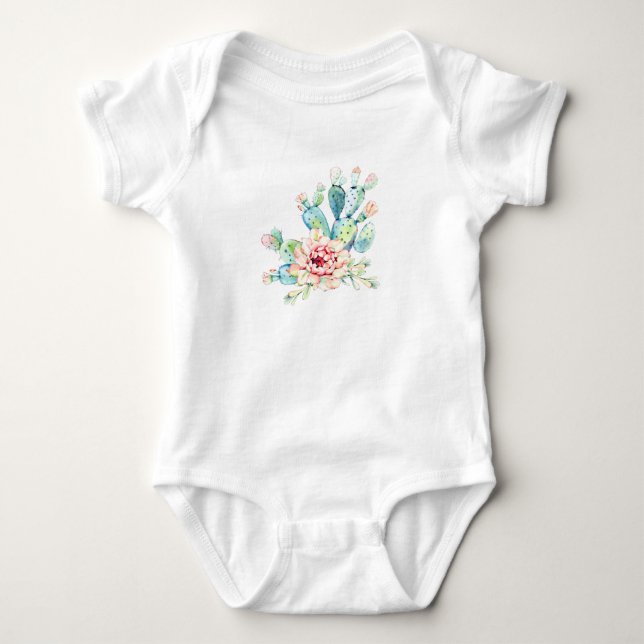 Body Para Bebê Cactos em Flor em Aquarela (Frente)