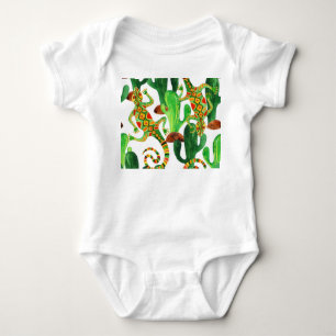 Body Para Bebê Cactos Lizards Impressão de Aquarela