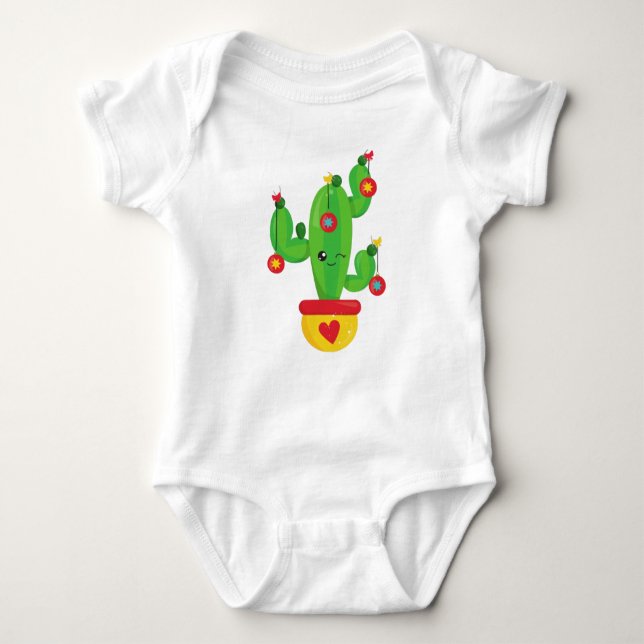 Body Para Bebê Cactus de Natal, Cactus Bonitos, Enfeites de natal (Frente)