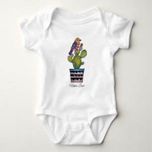 Body Para Bebê Cactus E Ave Arco-Íris Em Aquarela