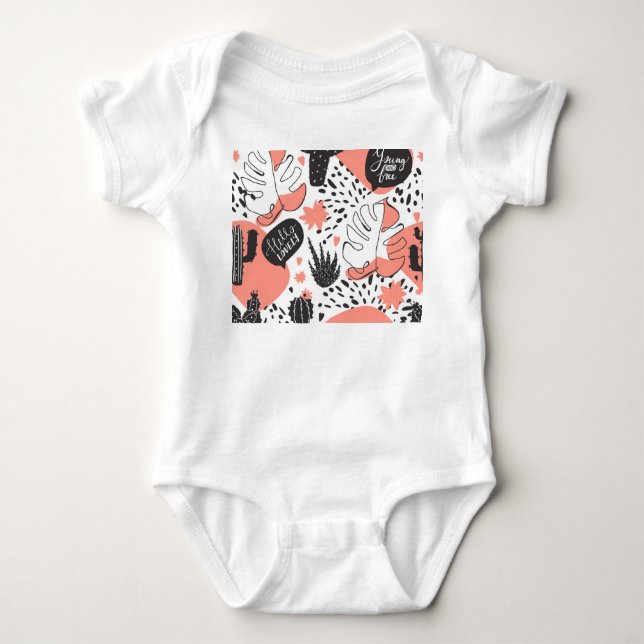 Body Para Bebê Cactus, monstera: padrão uniforme moderno. (Frente)