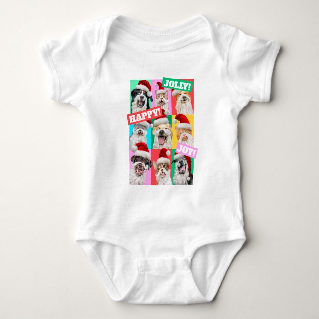 Body Para Bebê Cães e Gatos com Barba de Papai Noel (Frente)