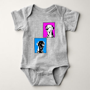 BODY PARA BEBÊ CÃES NEGROS E BRANCOS COM PONTOS BONITOS DESENHAND
