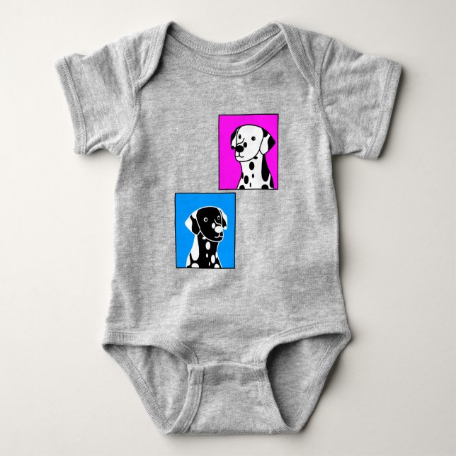 BODY PARA BEBÊ CÃES NEGROS E BRANCOS COM PONTOS BONITOS DESENHAND (Frente)