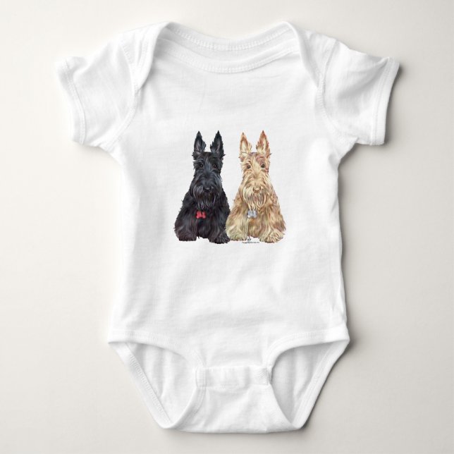 Body Para Bebê Cães Scottie Trigo e Preto (Frente)