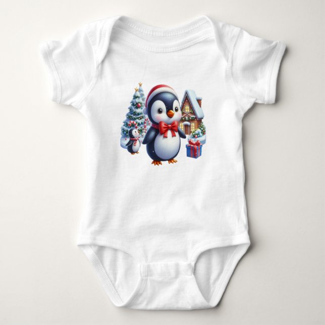 Body Para Bebê Calm Christmas Penguin (Frente)