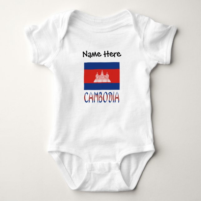Body Para Bebê Camboja: Bandeira Personalizada no Camboja (Frente)