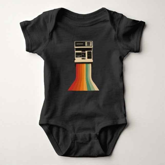 Body Para Bebê Câmera Retro com Impressão de Arco-íris (Frente)