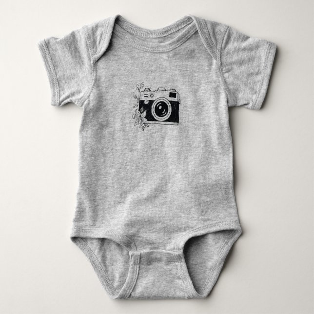 Body Para Bebê Câmera Vintage – Desenho Floral (Frente)