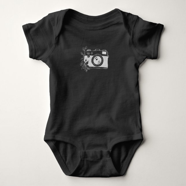 Body Para Bebê Câmera Vintage – Desenho Floral (Frente)