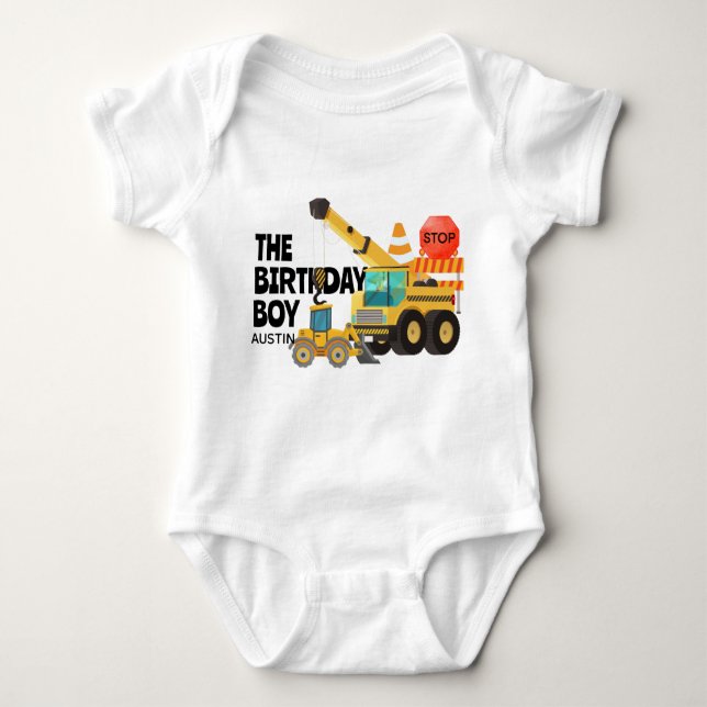 Body Para Bebê Caminhões De Construção | Parte Aniversário de cri (Frente)