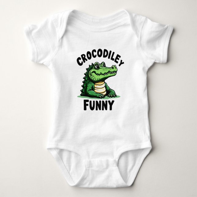 Body Para Bebê Camisa-T-Crocodilo-Acessível - Crocodilo Engraçado (Frente)