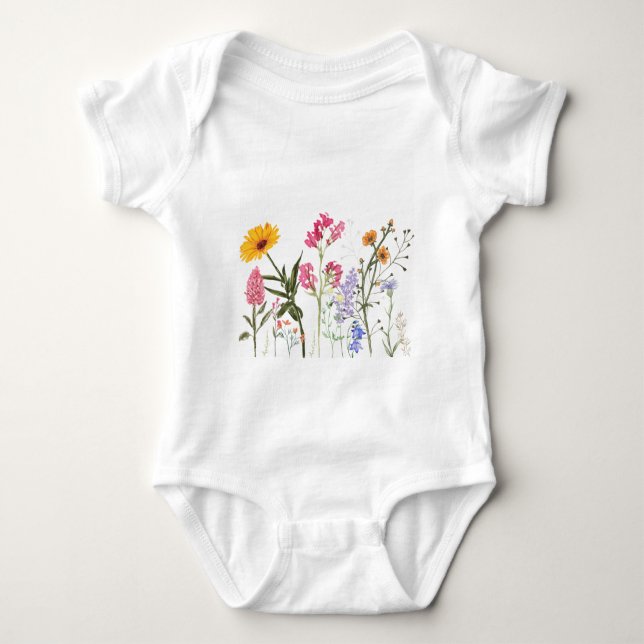 Body Para Bebê Camisa-T De Flores Selvagens, Teto De Crianças Bot (Frente)